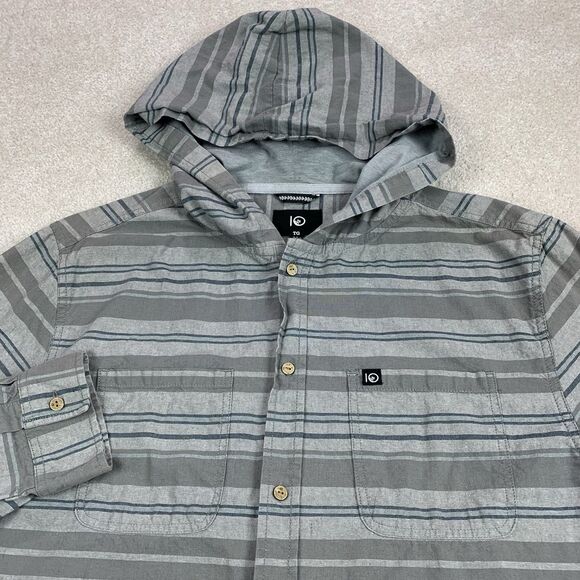 Tentree Linen Blend Hooded Long Sleeve Button Front Shirt Mens XL - Picture 1 of 16